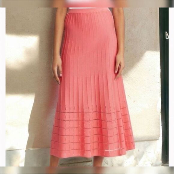 Ming Wang coral orange midi maxi skit elastic waist skirt small s - Picture 1 of 6